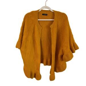 Anthropologie Mustard Yellow Open Front Fuzzy Knit Cardigan Sweater OS